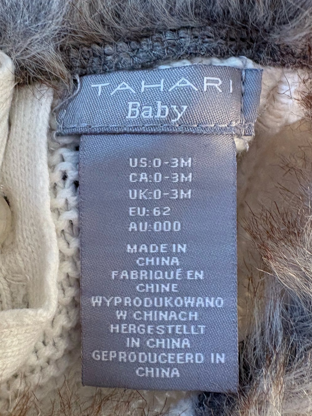 Tahari Baby Cream Cable Knit Faux Fur Collar Dress Sweater Coat Bow 0-3M - Picture 5 of 6